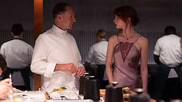 Ralph Fiennes and Anya Taylor-Joy in the film 'The Menu.'