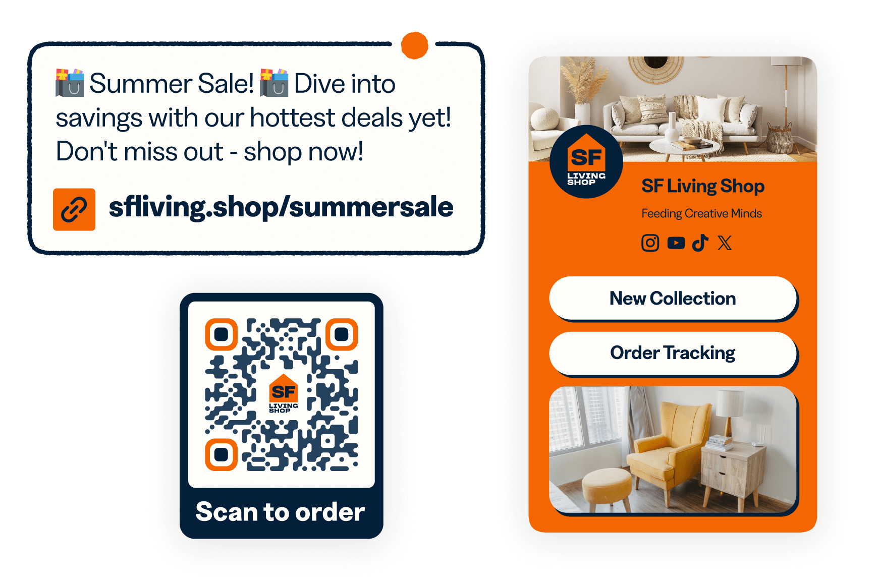 Summer sale short link, QR Code and Bitly Pages UI