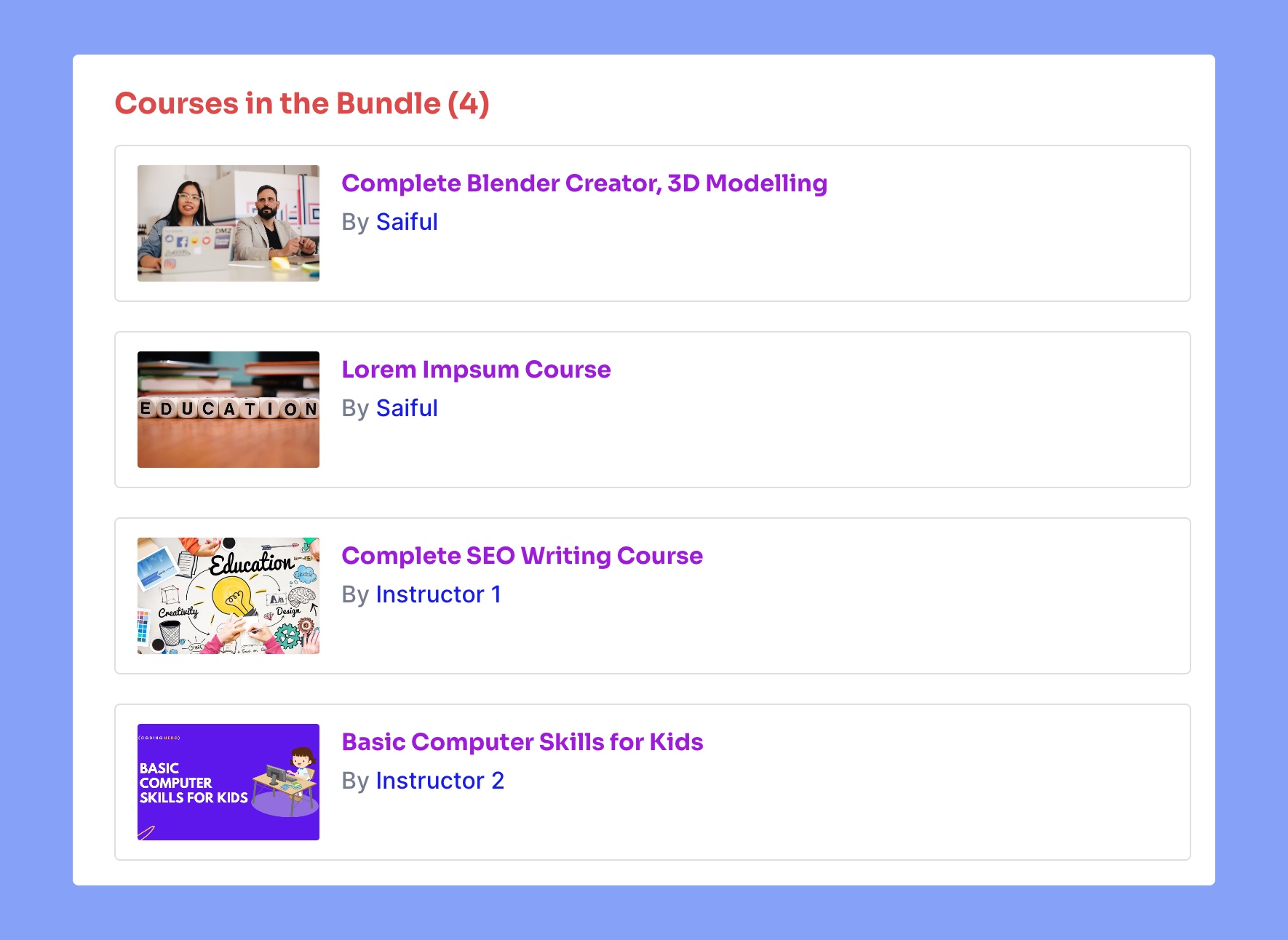 Frontend preview of bundle courses of tutor lms