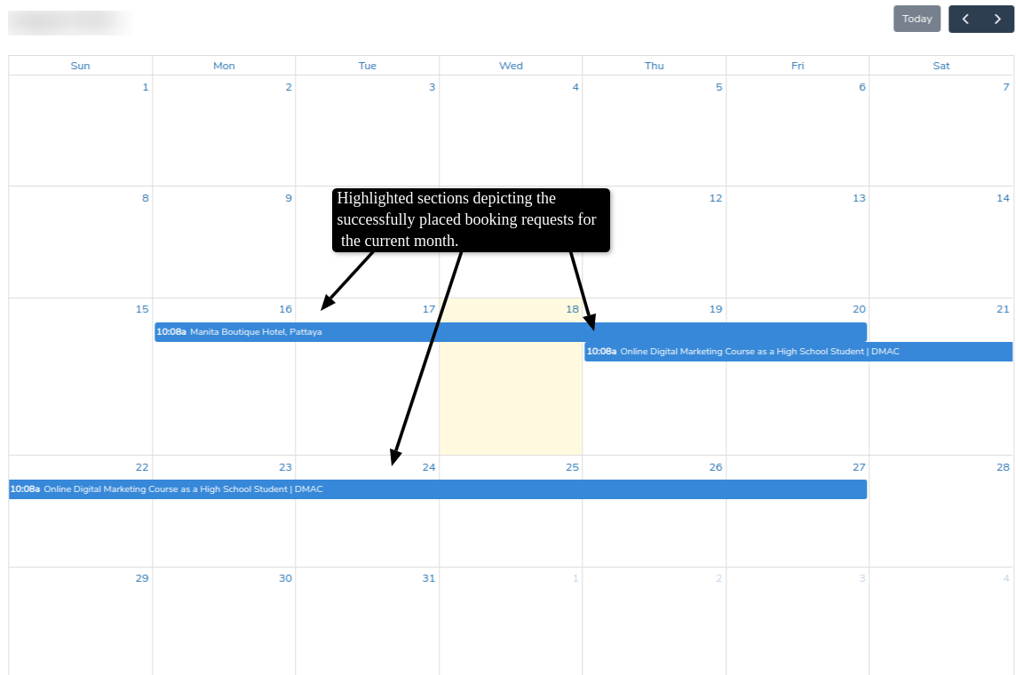 bookings calendar view