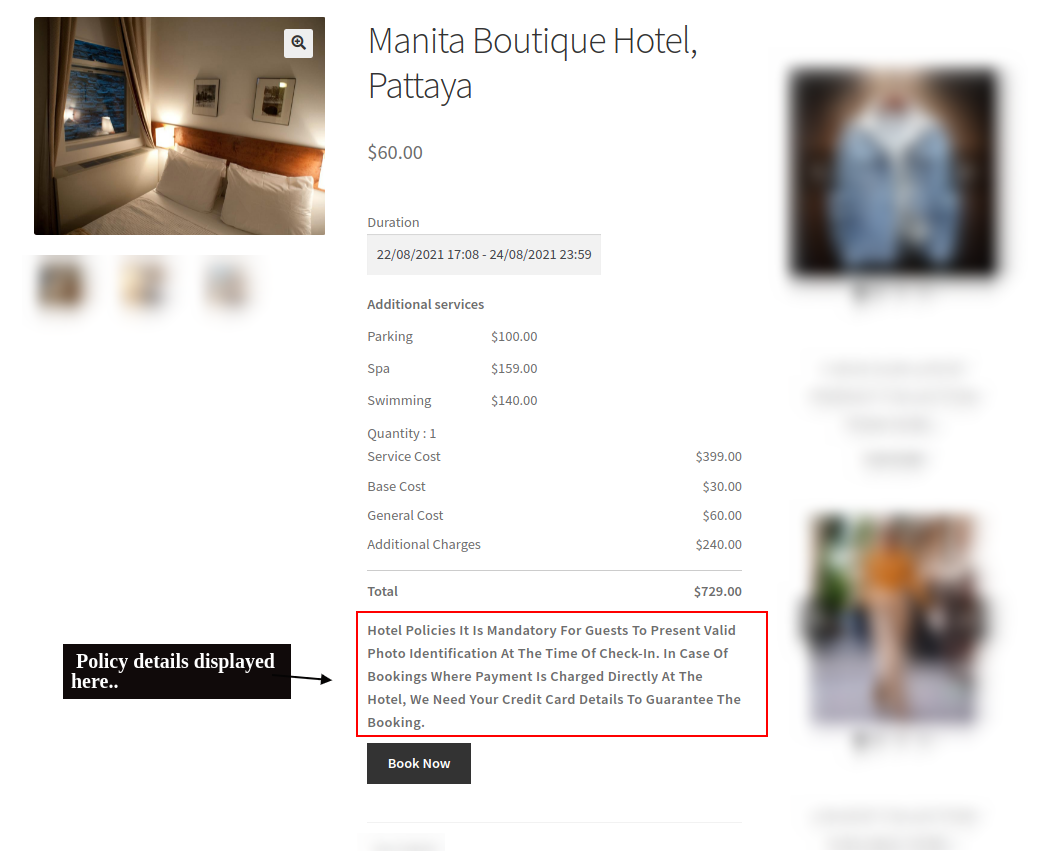 bookings policy display