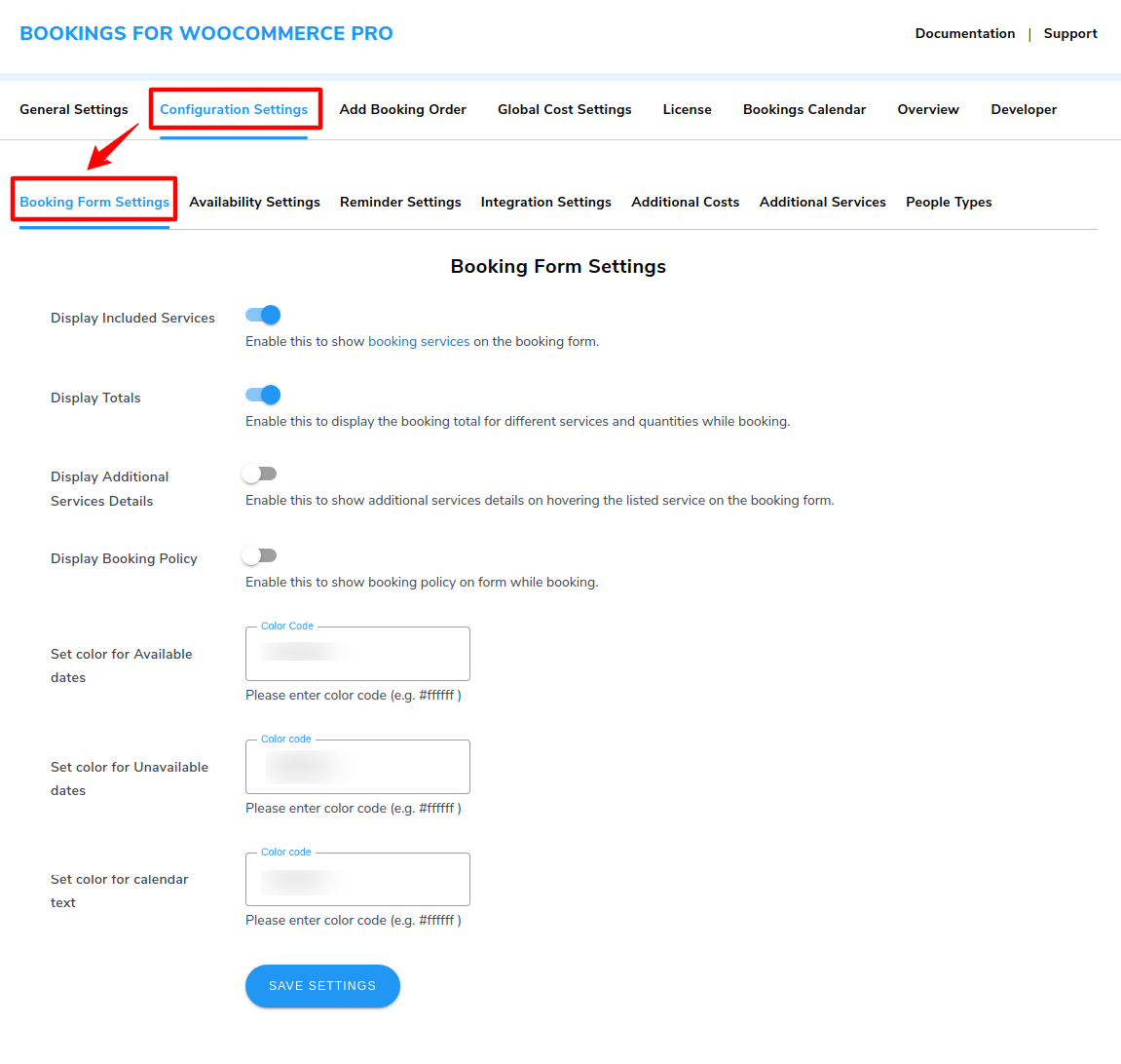 bookings configuration settings