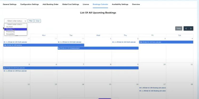 filter for booking calendar