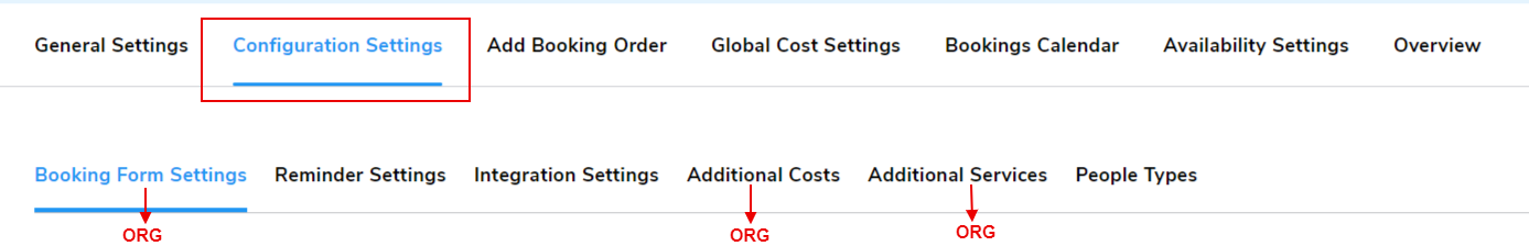 booking configuration settings