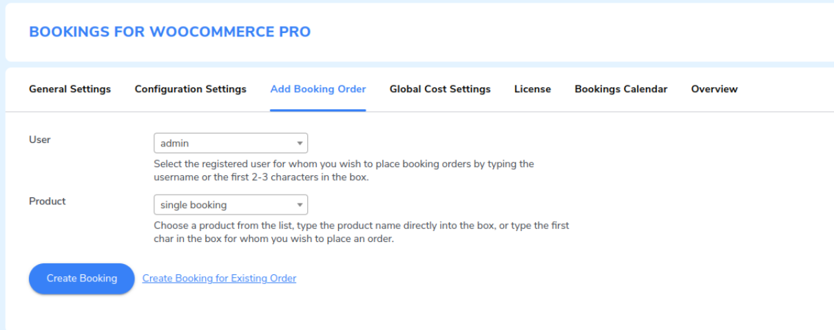 create booking for existing order