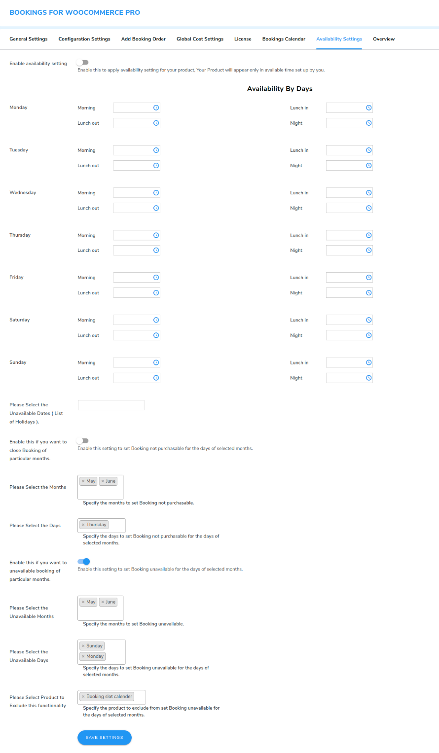 availability settings