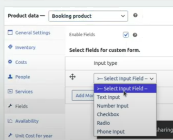 bookings product fields