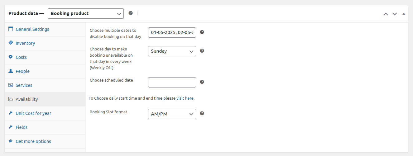 Bookings Availability Settings