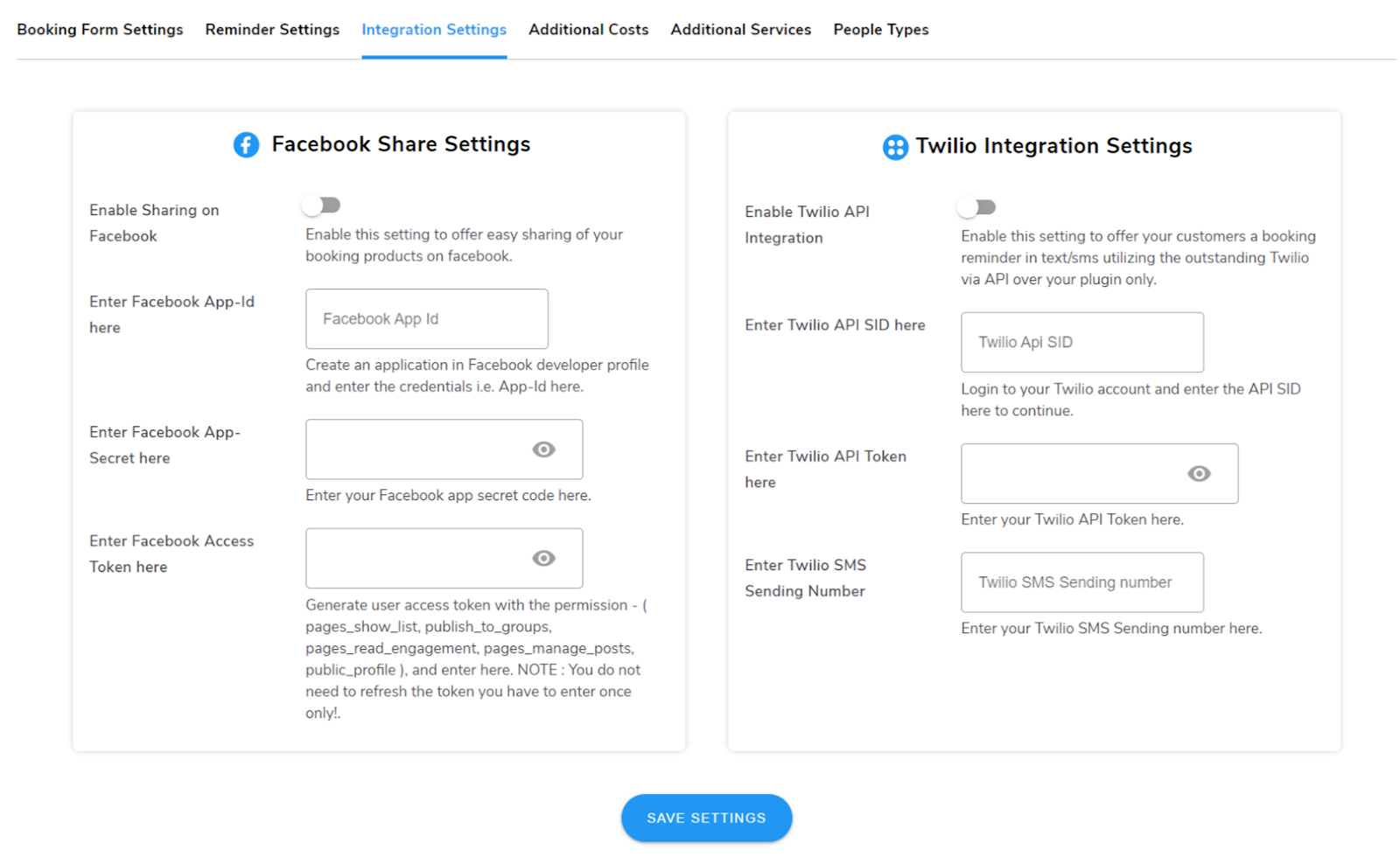 integration settings