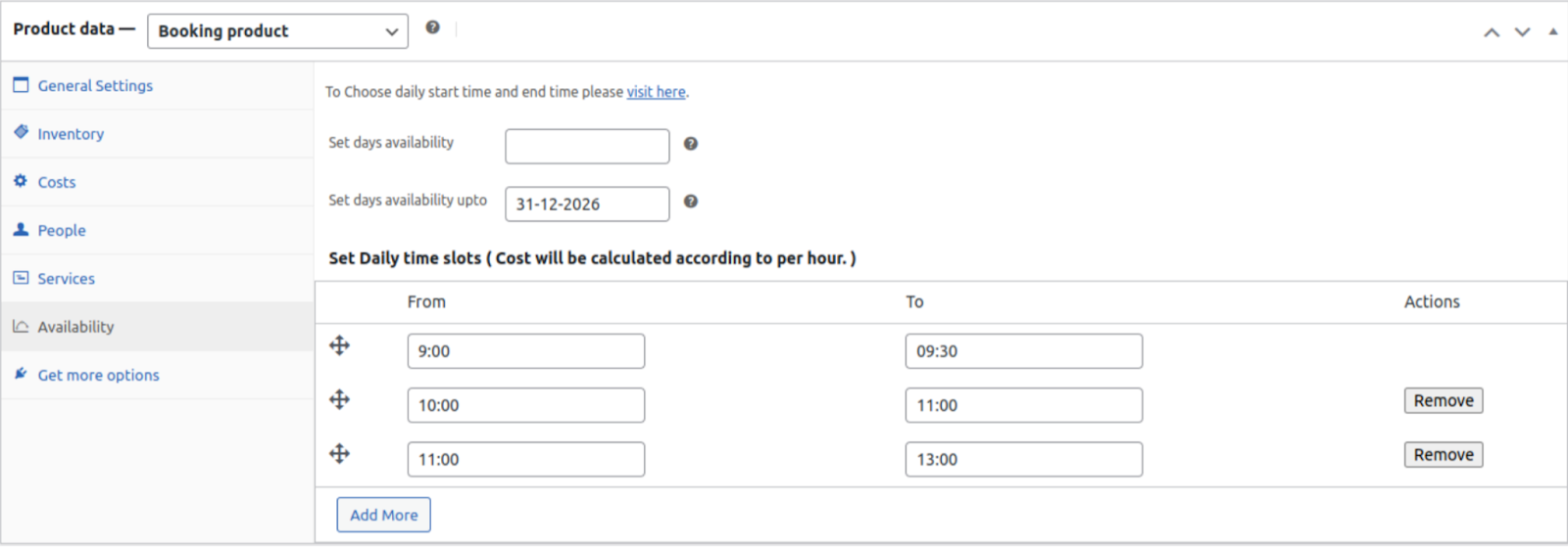 set bookings time slots