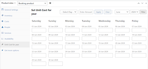 set unit cost for year