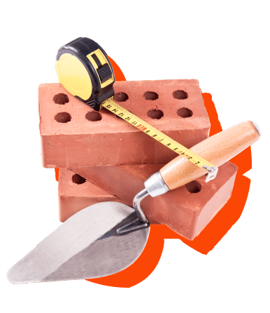 Bricks, tape measure, and trowel graphic