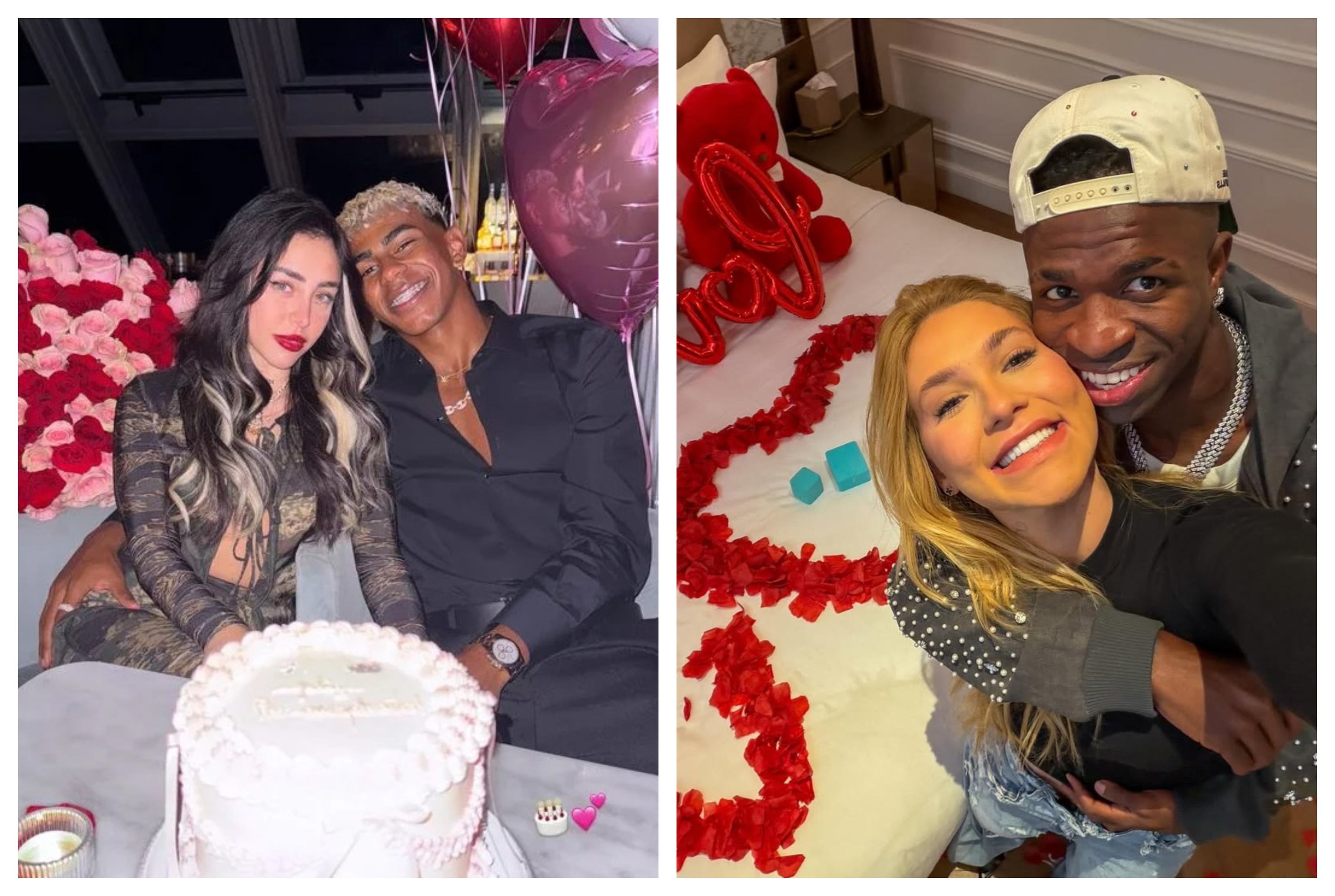 Lamine Yamal con su ahora ex novia, Nicki Nicole y Vini con su actual pareja, Virgina Fonseca