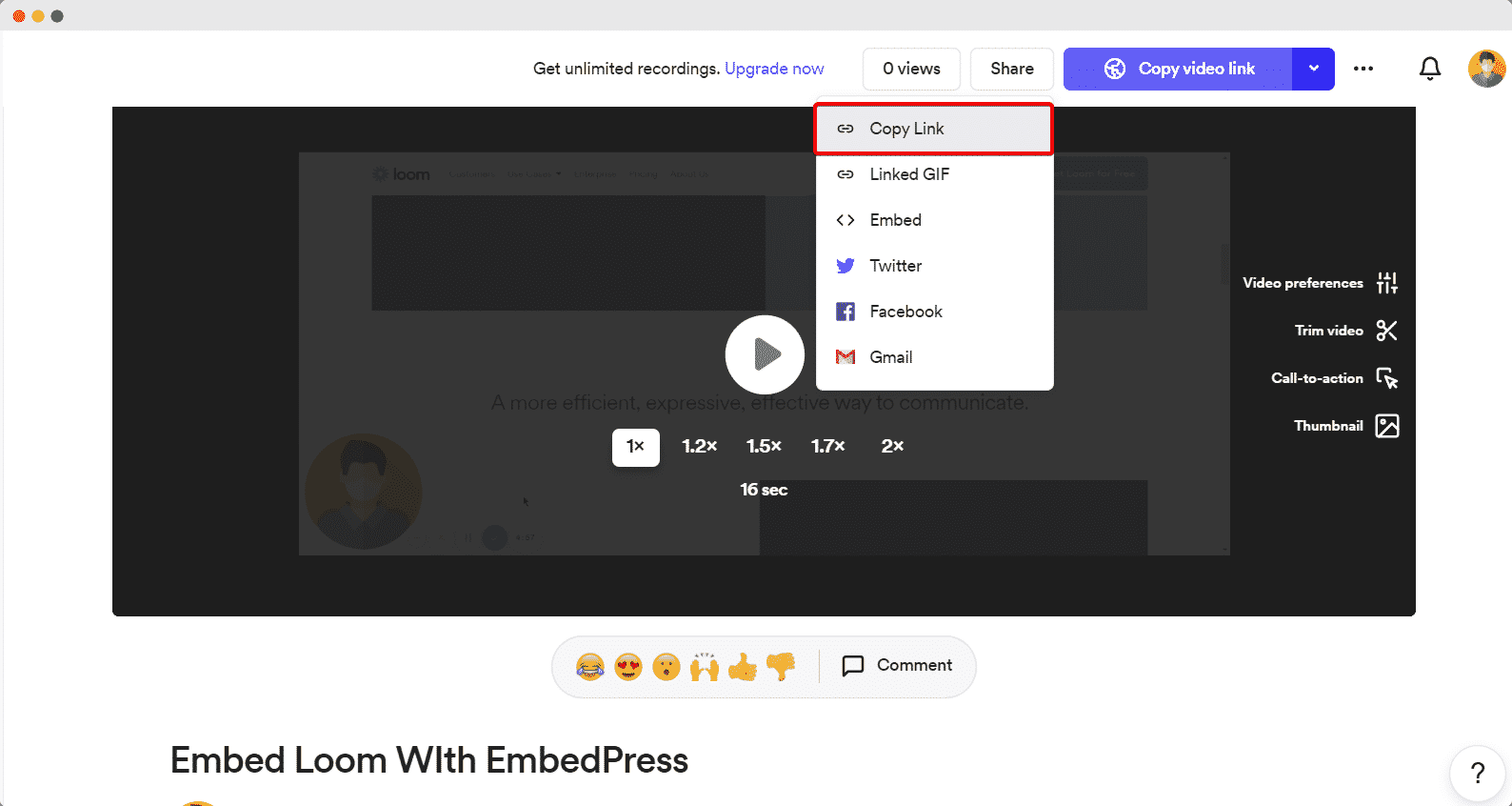 How To Embed Loom In WordPress With EmbedPress 1 embed loom