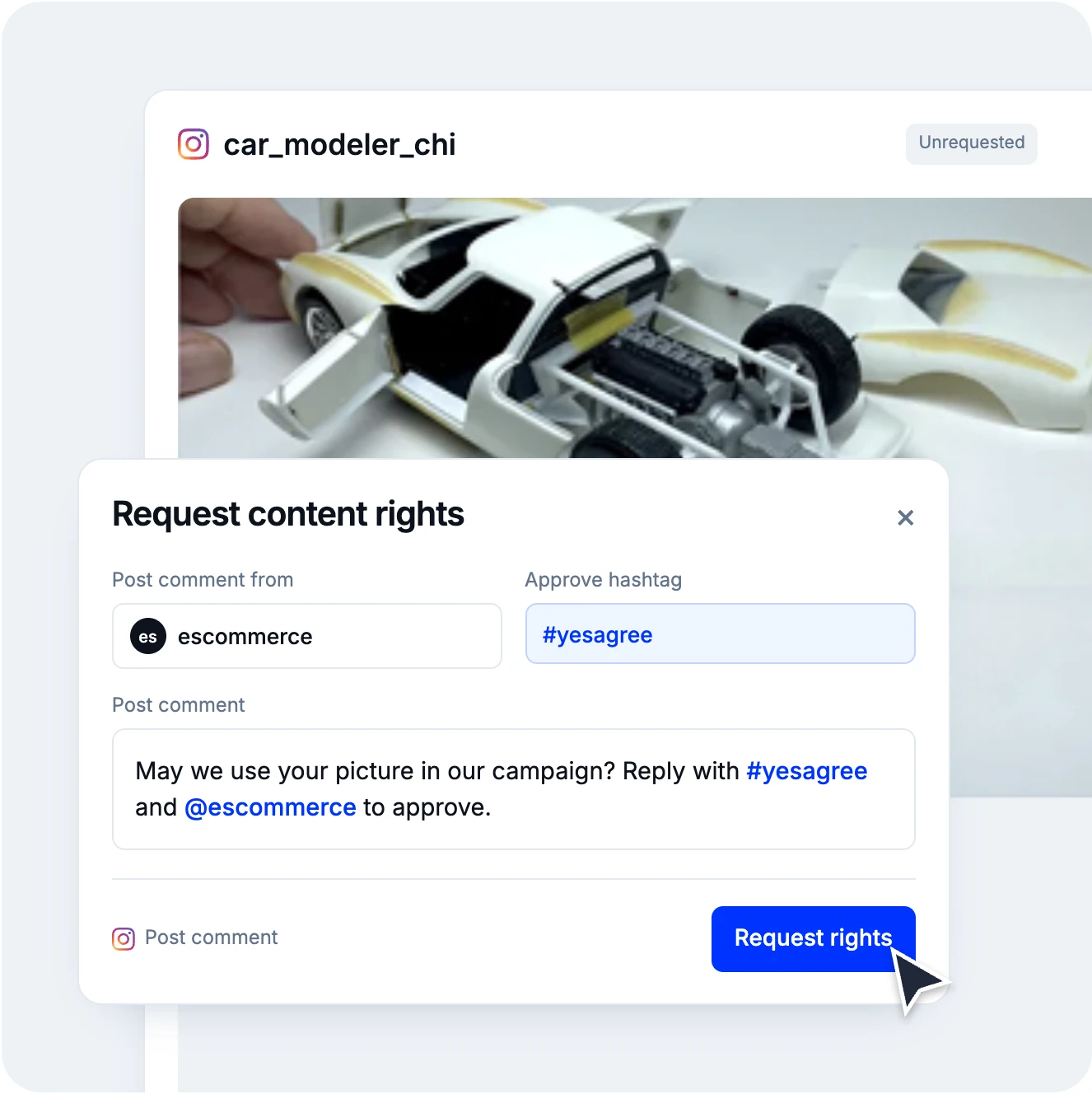 UGC rights requests workflow
