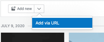 「新規追加」の横のドロップダウンがクリックされ、「URL から追加」が強調表示されている。