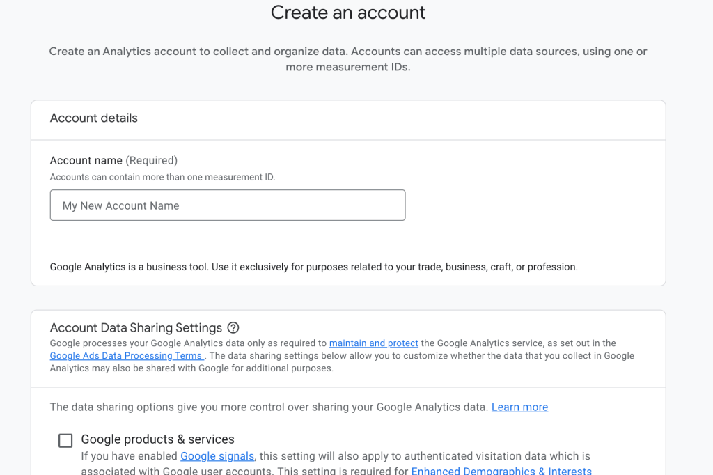 Google Analytics (分析) 新帳號畫面