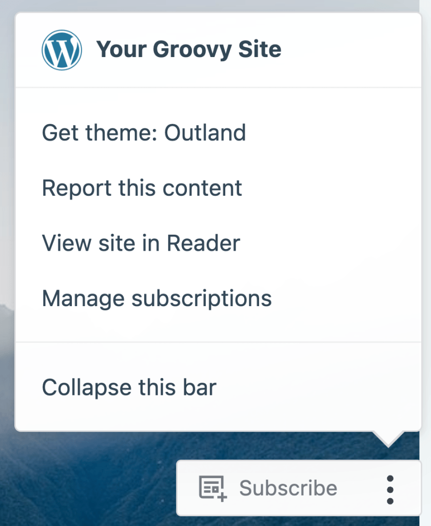 The subscribe button with the action bar expanded options for logged in visitors.