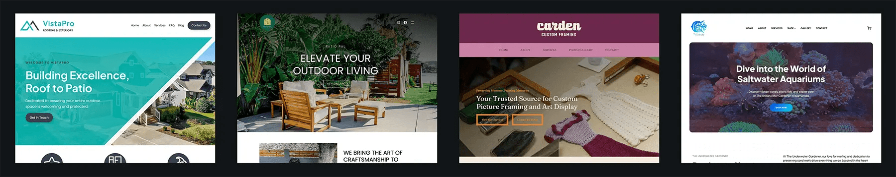 Four sample websites in a row.