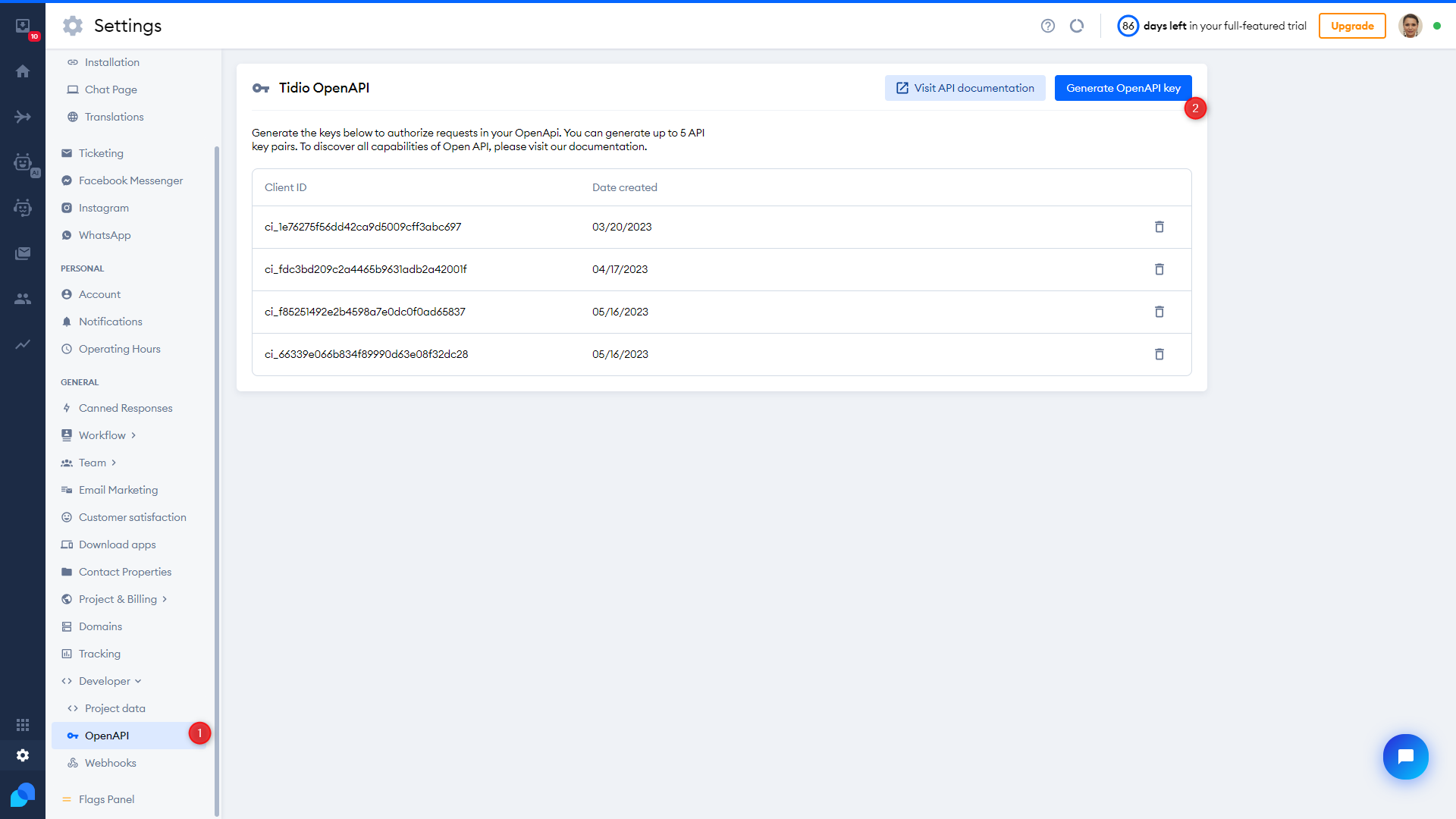 _Open Developer > OpenAPI section and choose Generate API Key_