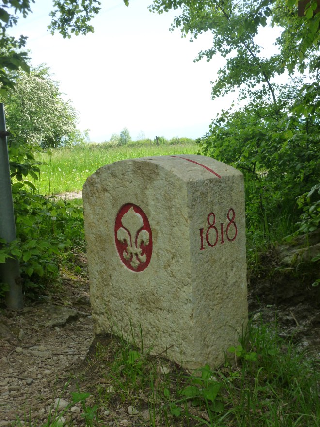 Border stone between France and Switzerland.