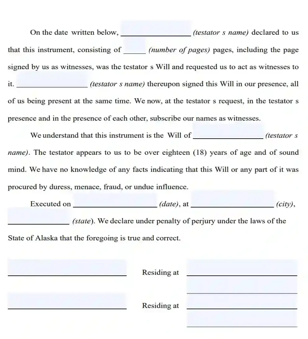 step 7 filling out an alaska last will form
