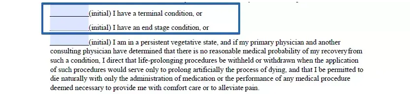 Defining when the will is to be implemented section of a living will for Florida