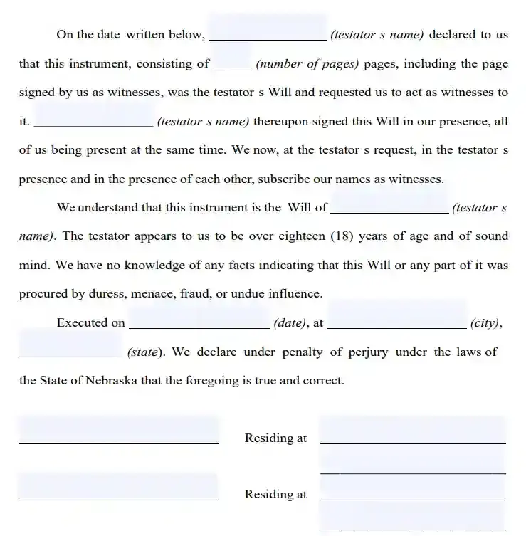 step 7 filling out a nebraska last will form