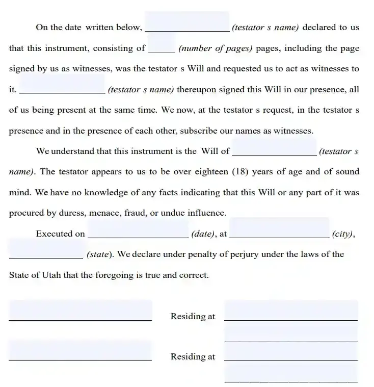step 7 filling out a utah last will form