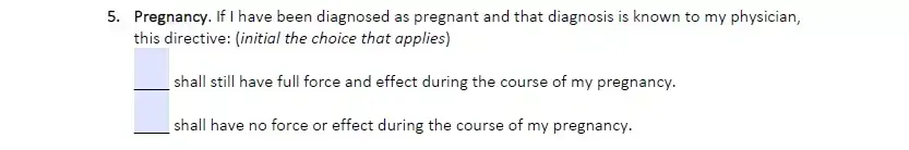 Section for information about pregnancy case of a Washington living will template