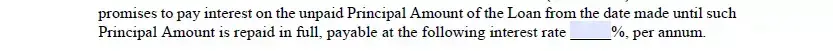 Interest rate specification part of document of promissory note for Illinois