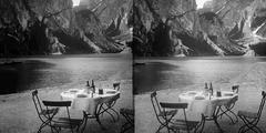 Olaszország, Braies-tó (Lago di Braies). A felvétel 1900 előtt készült., 1900, SZTFH Földtani Szolgálatának gyűjteménye, Eötvös Loránd, Best of, sztereófotó, asztal, völgy, vízpart, szék, teríték, Fortepan #303192