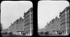 Magyarország, Budapest VI.,Budapest VII., Teréz körút az Erzsébet körúttól nézve, előtérben a Király utcai kereszteződés. A felvétel 1900 előtt készült., 1900, SZTFH Földtani Szolgálatának gyűjteménye, Eötvös Loránd, sztereófotó, lovaskocsi, utcakép, Budapest, Fortepan #303265