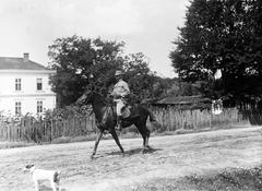 A felvétel 1900 előtt készült., 1900, SZTFH Földtani Szolgálatának gyűjteménye, Eötvös Loránd, lovas, kutya, földút, katona, Fortepan #303288