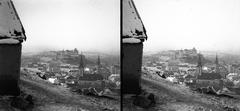 Magyarország, Gellérthegy, Budapest I., kilátás a Tabán és a Királyi (ma Budavári) Palota felé. A felvétel 1895-ben készült., 1900, SZTFH Földtani Szolgálatának gyűjteménye, Eötvös Loránd, sztereófotó, templom, látkép, palota, Budapest, Fortepan #303332