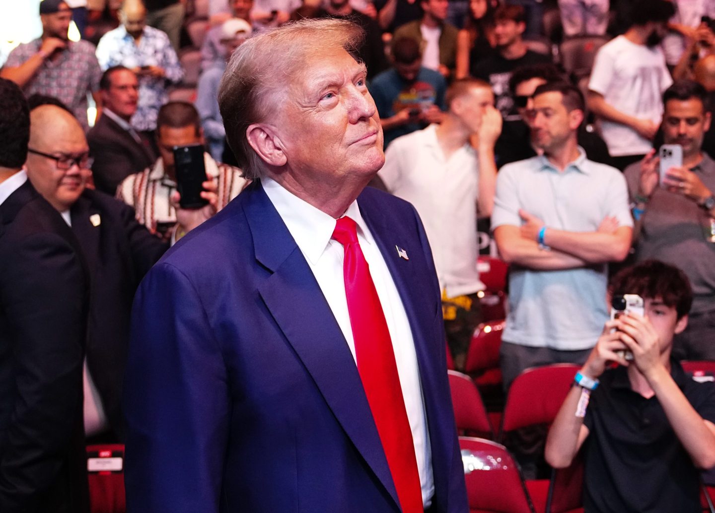 Donald Trump is seen in attendance at UFC 302 on June 1, 2024, at Prudential Center in Newark.