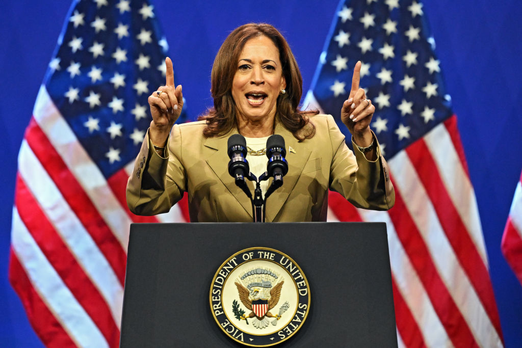 PHILADELPHIA, PENNSYLVANIA &#8211; JULY 13: Vice President Kamala Harris speaks during a campaign event at the Asian and Pacific Islander American Vote Presidential Town Hall at the Pennsylvania Convention Center on July 13, 2024 in Philadelphia, Pennsylvania. Harris continues campaigning ahead of the presidential election as Democrats face doubts about President Biden&#8217;s fitness in his run for re-election against former President Donald Trump. (Photo by Drew Hallowell/Getty Images)