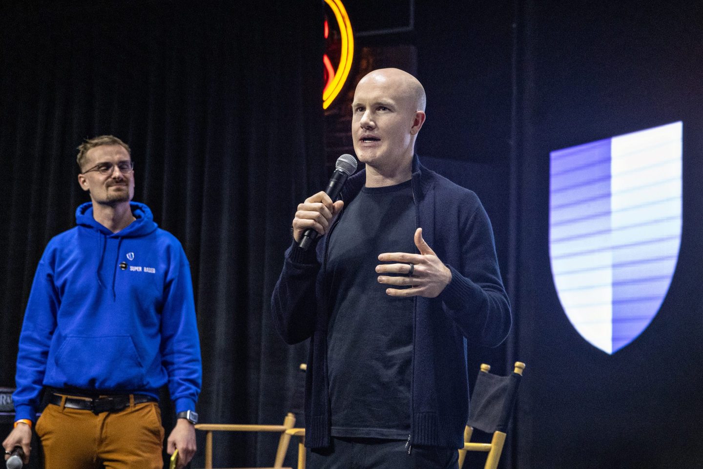 Coinbase CEO Brian Armstrong speaks at the Stand with Crypto rally in March.