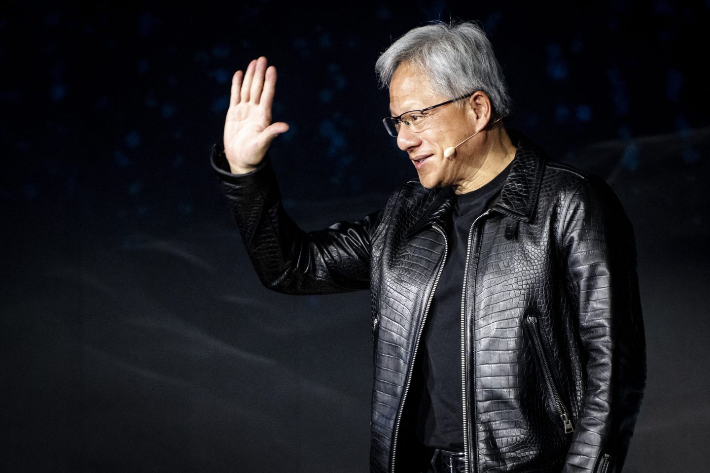 Nvidia CEO Jensen Huang in his trademark black leather jacket.