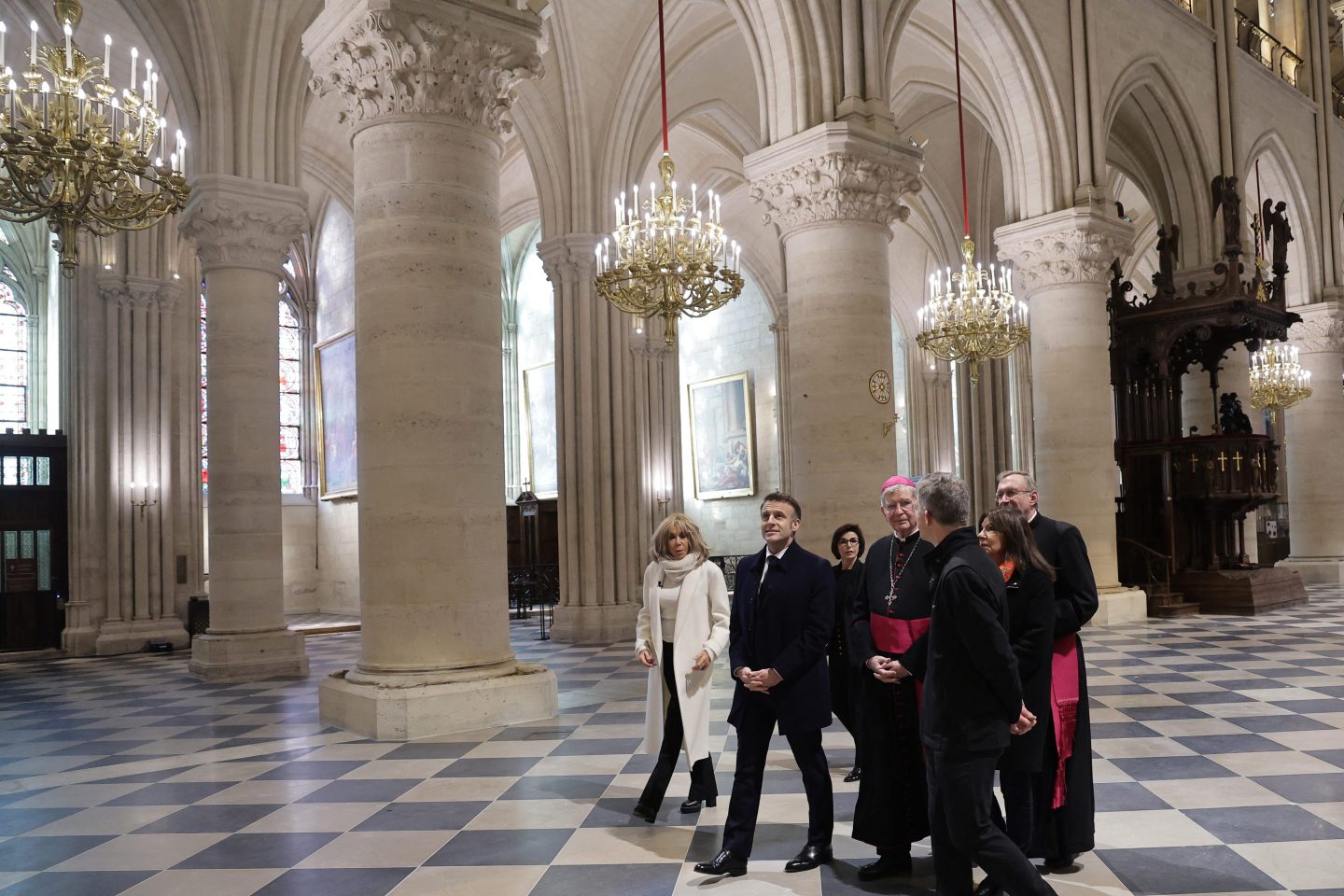 French President Emmanuel Macron visited Notre-Dame on Friday ahead of its re-opening.