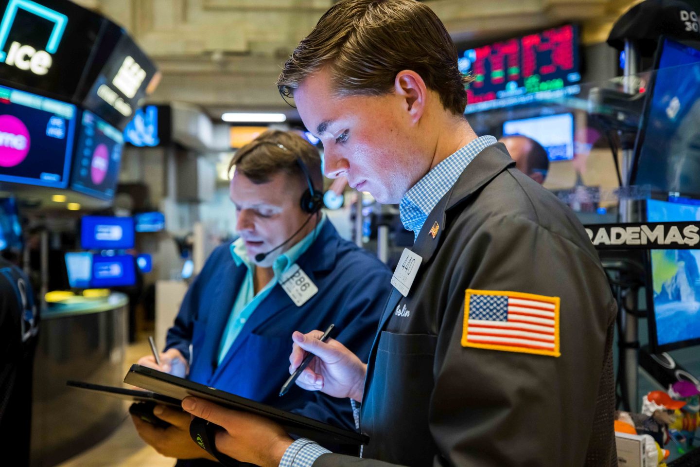 Traders work at the New York Stock Exchange (NYSE) in New York.