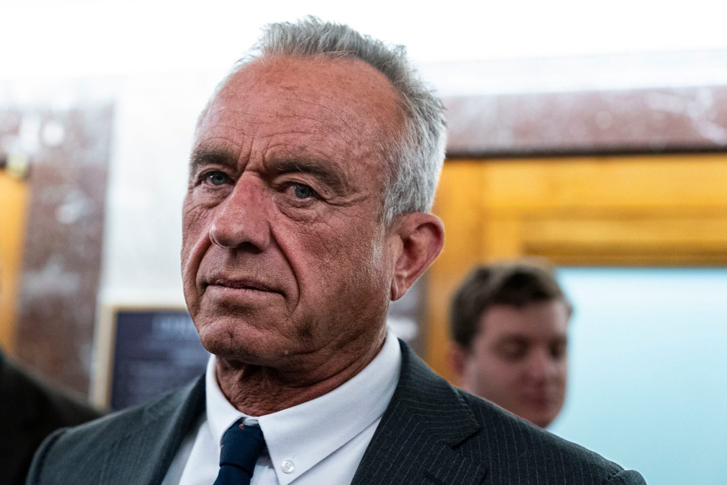 Robert F. Kennedy Jr. looking at the camera after meeting with Sen. Bernie Sanders on Capitol Hill