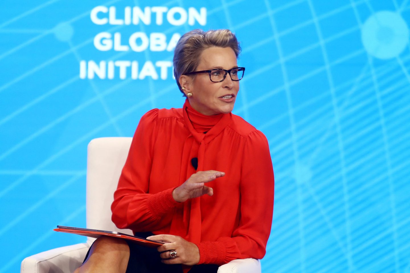 Emma Walmsley, chief executive officer of GlaxoSmithKline speaks during the Clinton Global Initiative annual meeting in New York City on September 24, 2024.