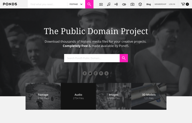 Pond5 Public Domain 免費下載七萬個老影片、音訊、相片及 3D 模型