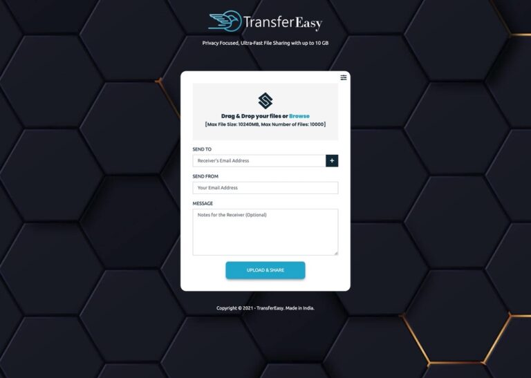 TransferEasy 印度免費空間支援單檔最大 10 GB、單次 10000 個檔案