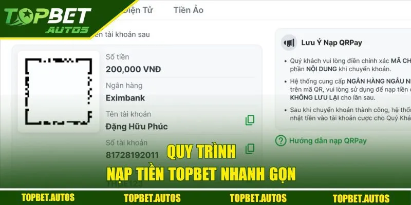 TOPBET 17 Quy trình nạp tiền nhanh gọn