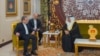 This handout picture from the official Bahrain News Agency shows Bahrain's King Hamad bin Isa Al Khalifa, right, meeting with Iran's Foreign Minister Abbas Araghchi in Manama, Bahrain, Oct. 21, 2024. (AFP Photo/BNA)