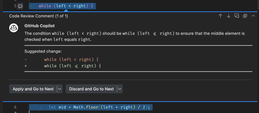 Screenshot showing a comment reviewing a code selection