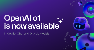 A designed hero image that says “OpenAI o1 is now available in Copilot Chat and GitHub Models.” This means that GitHub Copilot and GitHub Models users now have access to the latest frontier AI model from OpenAI.