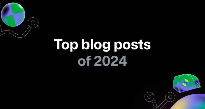 A hero image for a blog about the top blogs on GitHub in 2024. The image shows designed elements and text that reads "Top blog posts of 2024."